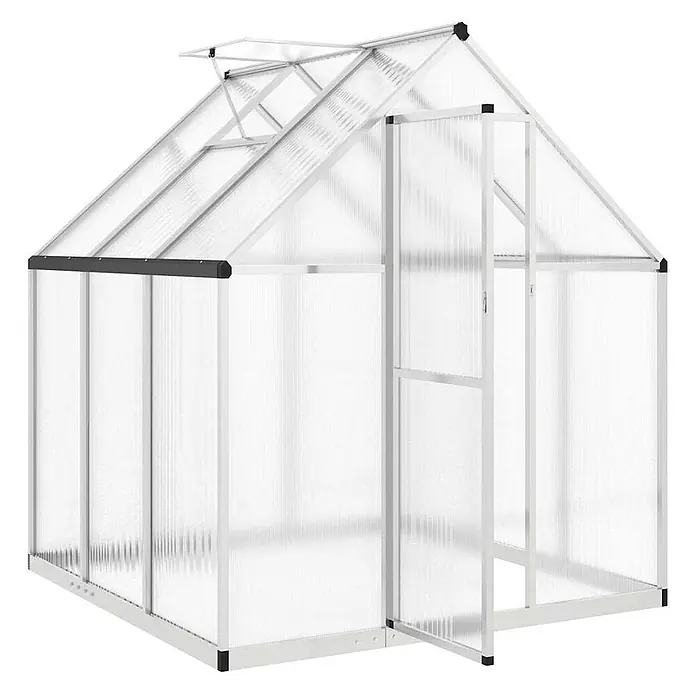 Furnicato Gewächshaus - 169 x 169 cm, Material Seitenwand: Kunststoff, 10 mm, silber - Gewächshaus mit weißem Aluminiumrahmen, klaren Wellplatten, Drehtür und Dachfenster.