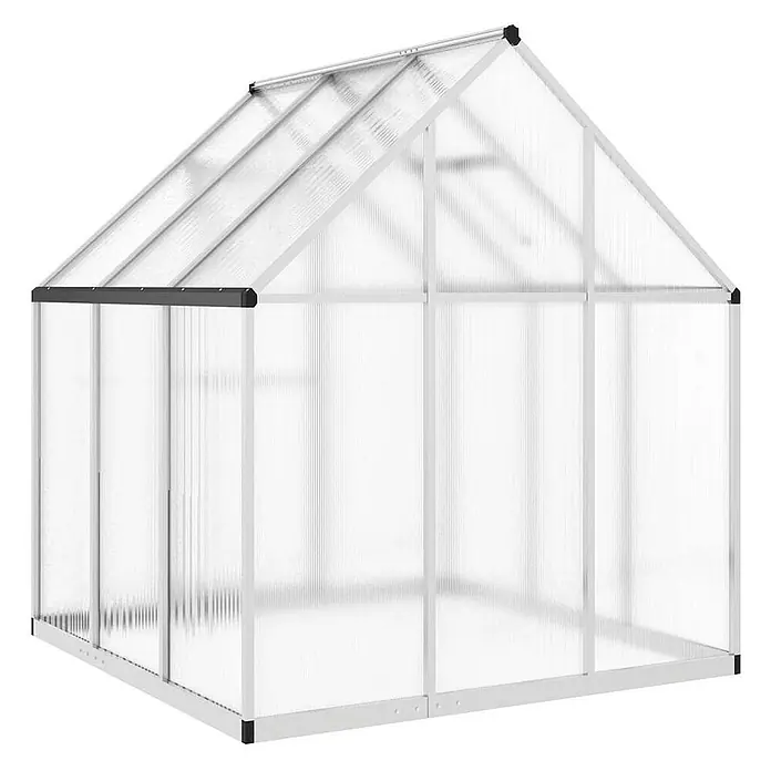 Furnicato Gewächshaus - 169 x 169 cm, Material Seitenwand: Kunststoff, 10 mm, silber - Weißes Aluminium-Gewächshaus mit transparenten Wellstegplatten und Giebeldach.