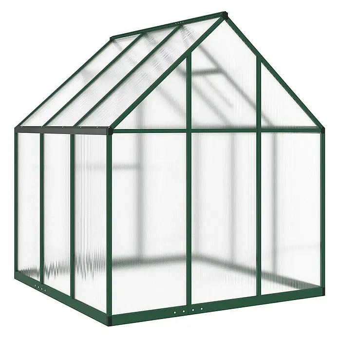 Furnicato Gewächshaus - Außenmaß inkl. Dachüberstand (B x T): 169 x 169 cm, Material Seitenwand: Aluminium, 0,4 mm, grün - Gewächshaus mit dunkelgrünem Aluminiumrahmen und transparenten Polycarbonatplatten, ideal für den Pflanzenanbau.