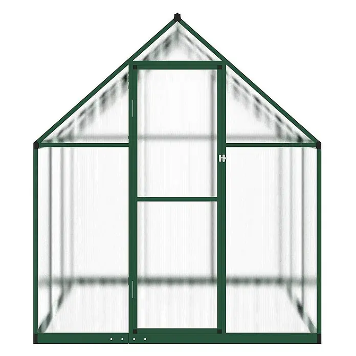 Furnicato Gewächshaus - Außenmaß inkl. Dachüberstand (B x T): 169 x 169 cm, Material Seitenwand: Aluminium, 0,4 mm, grün - Grünes Gewächshaus mit Giebeldach und transparenten Paneelen, mit Vordertür für Pflanzenanbau.