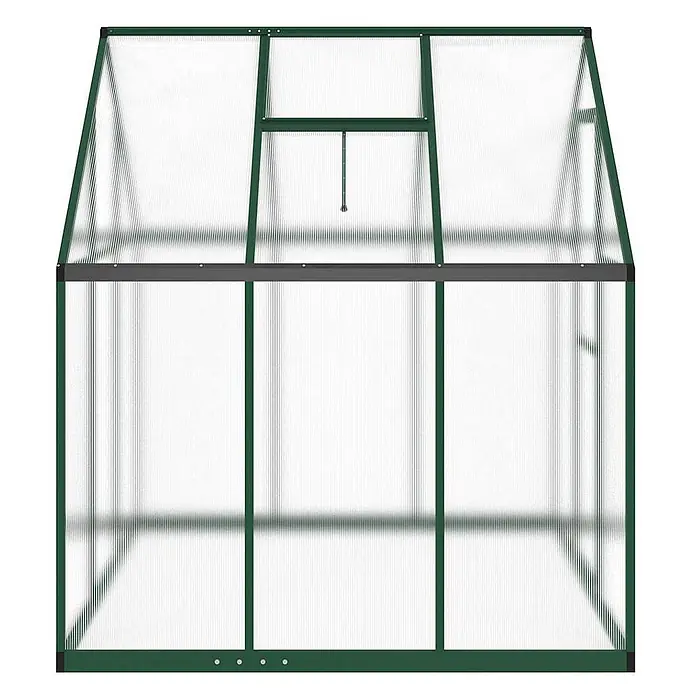 Furnicato Gewächshaus - Außenmaß inkl. Dachüberstand (B x T): 169 x 169 cm, Material Seitenwand: Aluminium, 0,4 mm, grün - Grünes Gewächshaus mit transparenten Well-Polycarbonatplatten und aufklappbarem Dachfenster.