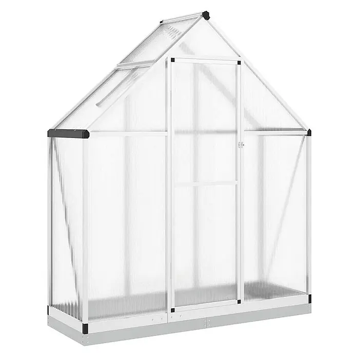 Furnicato Gewächshaus Polycarbonat - 58 x 169 cm, Material Seitenwand: Kunststoff, 10 mm, silber - Weißes Aluminium-Gewächshaus mit transparenten Wellplatten, Dachluke und Tür.
