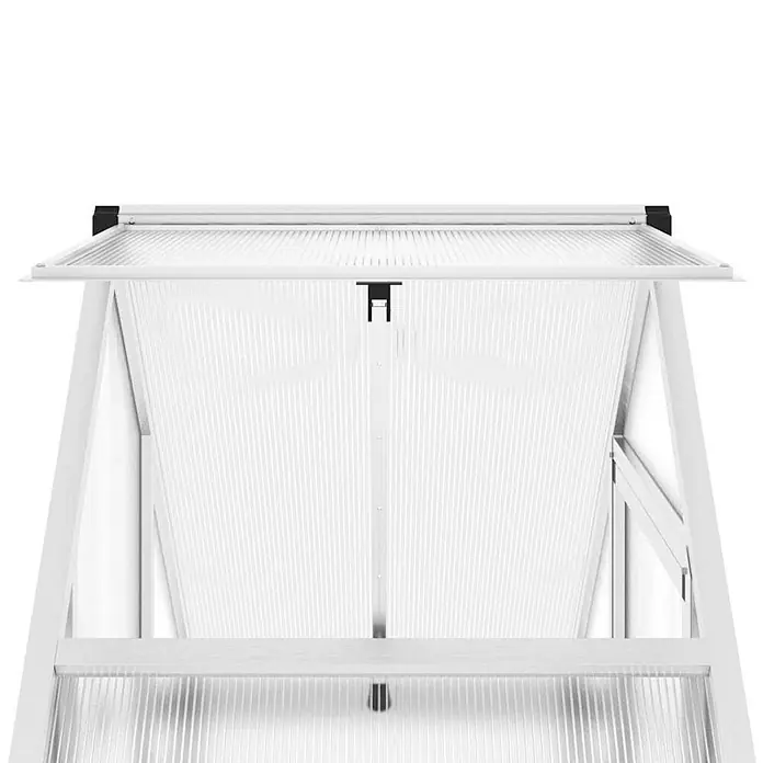 Furnicato Gewächshaus Polycarbonat - 58 x 169 cm, Material Seitenwand: Kunststoff, 10 mm, silber - Weißes Gewächshaus mit transluzenten Wellplatten und geöffnetem Deckel zur Belüftung.