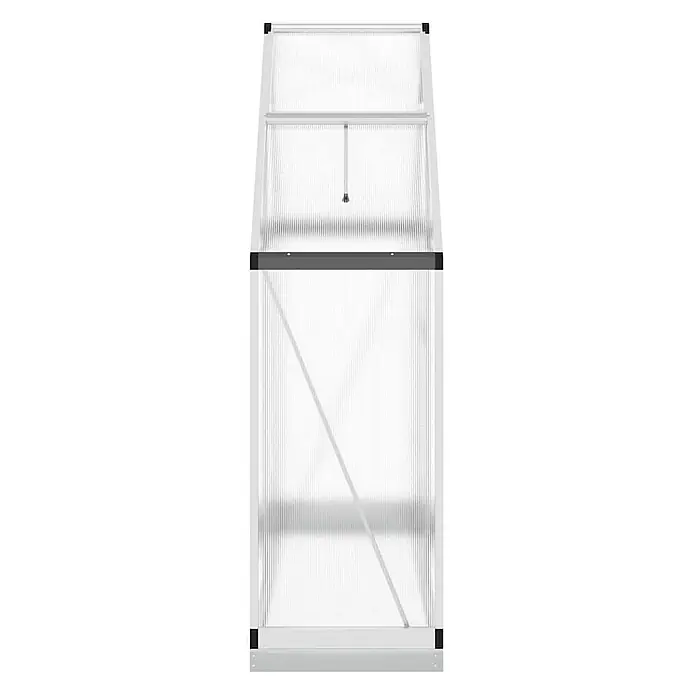 Furnicato Gewächshaus Polycarbonat - 58 x 169 cm, Material Seitenwand: Kunststoff, 10 mm, silber - Hohes, schmales Gewächshaus mit lichtdurchlässigen Wellplatten und weißem Aluminiumrahmen. Oben ein Lüftungsfenster und innen eine diagonale Stützstrebe.