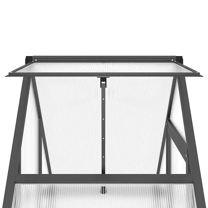 Furnicato Gewächshaus Polycarbonat Anthrazit - 58 x 169 cm, Material Seitenwand: Kunststoff, 10 mm, anthrazit - Dunkelgraues Metall-Frühbeet mit durchsichtigen, gerippten Platten und offenem Klappdeckel zur Belüftung.