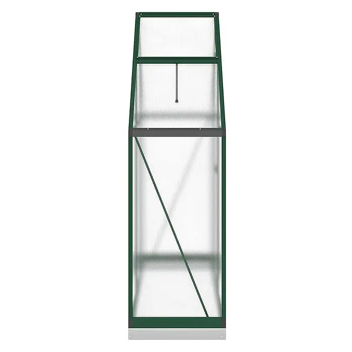 Furnicato Gewächshaus - Außenmaß inkl. Dachüberstand (B x T): 58 x 169 cm, Material Seitenwand: Aluminium, 0,4 mm, grün - Grünes Gewächshaus mit lichtdurchlässigen Wellplatten und grauem Sockel.