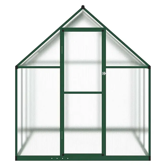 Furnicato Gewächshaus - 169 x 224 cm, Material Seitenwand: Kunststoff, 10 mm, silber - Gewächshaus mit dunkelgrünem Rahmen und durchsichtigen, geriffelten Paneelen.