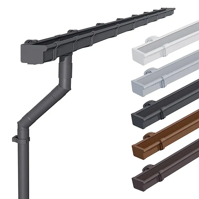Inefa Kastendachrinne 2x Set 2m PVC NW68 / 68mm Anthrazit - Nennweite: 68 mm, Kunststoff, Anthracite - Set modularer PVC-Dachrinnen und Fallrohre in verschiedenen Farben: Dunkelgrau, Hellgrau, Weiß und Braun.