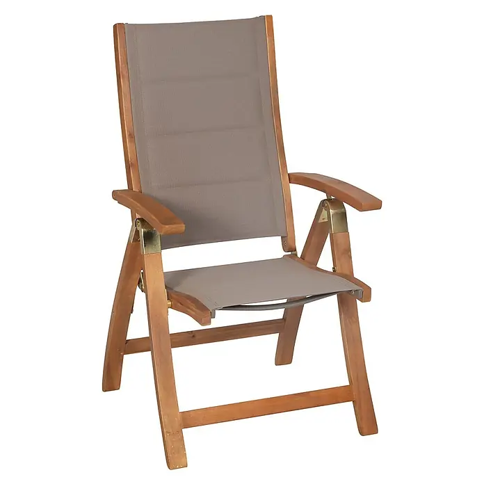 Merxx Gartentisch-Set Acapulco - Gesamtumfang: 5 -tlg., L x B x H: 261 x 90 x 75 cm, Akazie/Textil, Klappbar - Klappbarer Holzstuhl mit grauer Stoffbespannung.