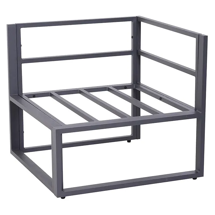 Outsunny Loungemöbel-Set 6-tlg. mit Beistelltisch - 6 -tlg., Hartglas, Wasser- und UV-beständig, Grau - Dunkelgraues L-förmiges Metallgestell für modulare Outdoor-Möbel.