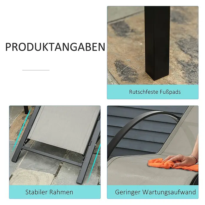 Outsunny Gartenliegen-Set - B x T: 169 x 169 cm, Grau, Schwarz, Metall - Gartenliege mit stabilem dunkelgrauem Metallrahmen, grauem Netzstoff, rutschfesten Füßen und pflegeleichtem Material.