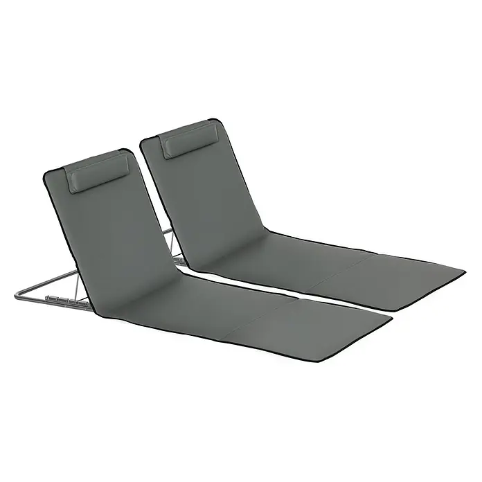 Outsunny Gartenliegen-Set - B x T: 53 x 124 cm, Grau, Stahl, Klappbar - Zwei graue klappbare Strandliegen mit verstellbaren Rückenlehnen und Kopfstützen.