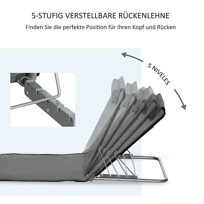 Outsunny Gartenliegen-Set - B x T: 53 x 124 cm, Grau, Stahl, Klappbar - Graue Liege mit 5-fach verstellbarer Rückenlehne für optimalen Kopf- und Rückenkomfort.