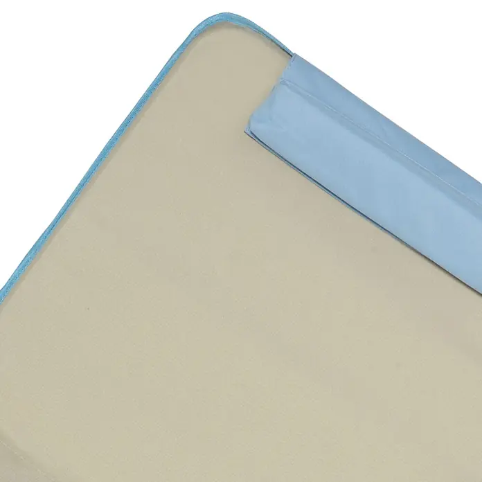 Outsunny Gartenliegen-Set - B x T: 53 x 124 cm, Beige, Stahl, Klappbar - Beige Matte mit hellblauem Rand und einem gefalteten hellblauen Stoffteil.