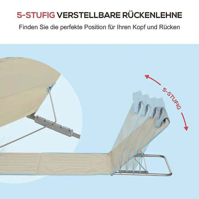Outsunny Gartenliegen-Set - B x T: 53 x 124 cm, Beige, Stahl, Klappbar - Eine beige Liegestuhl-Rückenlehne mit 5-fach verstellbarem Mechanismus.