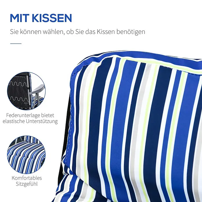 Outsunny Gartenliegen-Set - B x T: 75 x 75 cm, Blau, Polyester, Klappbar - Gestreiftes Sitzkissen (blau, weiß, grün) mit Federunterlage für elastischen Komfort.