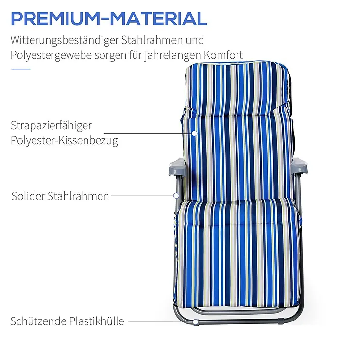Outsunny Gartenliegen-Set - B x T: 75 x 75 cm, Blau, Polyester, Klappbar - Gestreifter Klappliegestuhl mit wetterfestem Stahlrahmen und strapazierfähigem Polyesterbezug.