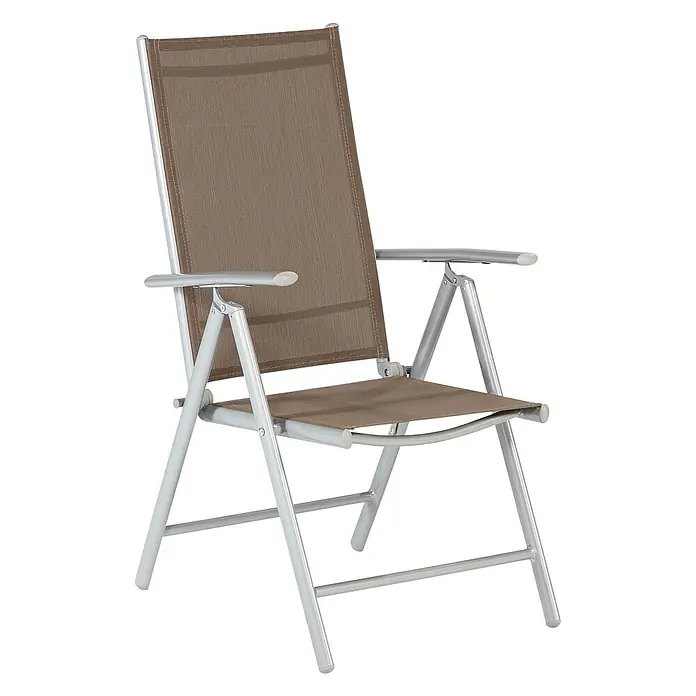 Merxx Gartenstuhl-Set Amalfi taupe - 2 Stk., Aluminium/Textil, Klappbar, silber/taupe, B x T x H: 57 x 65 x 108 cm - Brauner Textil-Klappstuhl mit silbernem Metallrahmen.
