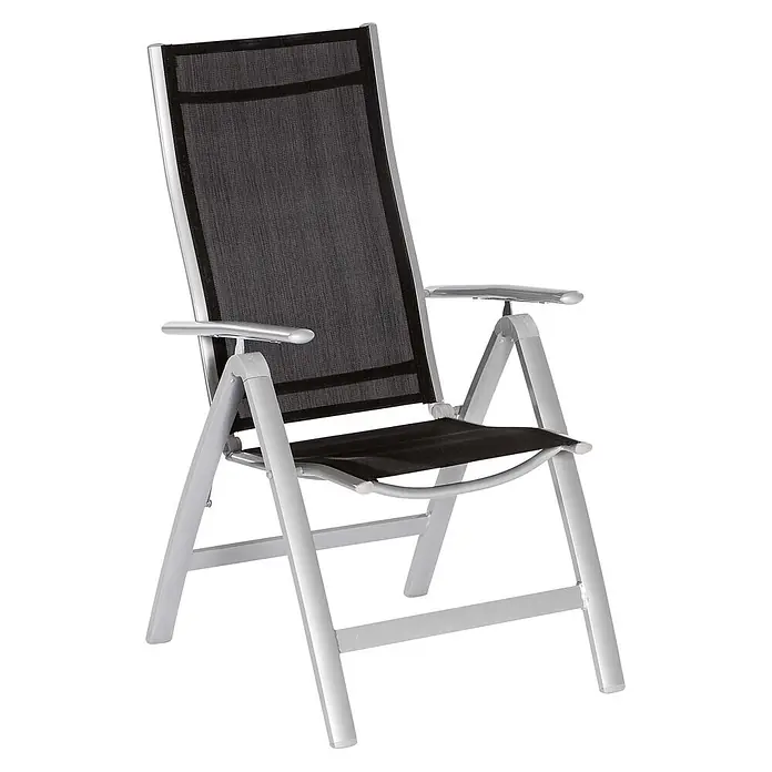 Merxx Gartenstuhl-Set Carrara schwarz - 2 Stk., Aluminium/Textil, Klappbar, silber/schwarz, B x T x H: 60 x 70 x 108 cm - Klappbarer Gartenstuhl aus silbernem Aluminium mit schwarzer Netzbespannung.
