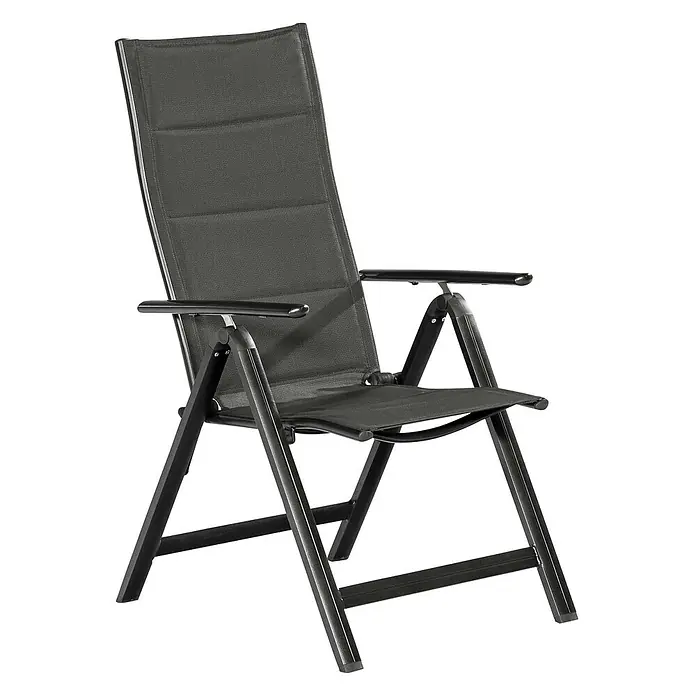 Merxx Gartenstuhl-Set Taviano graphit - 2 Stk., Aluminium/Textil, Klappbar, graphit/grau, B x T x H: 59 x 73 x 109 cm - Dunkelgrauer Klapp-Gartenstuhl mit Textilbespannung und schwarzem Metallrahmen.