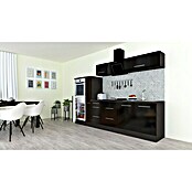 Respekta Premium Composición de cocina (Ancho: 300 cm, Con dispositivos eléctricos, Negro de alto brillo)