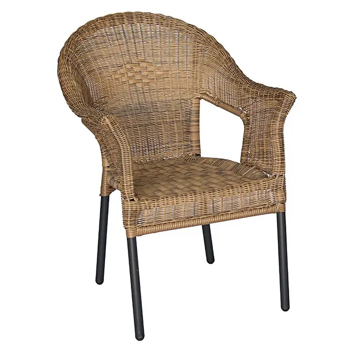 Merxx Gartenstuhl-Set Roma natur - 2 Stk., Aluminium/Kunststoffgeflecht, Stapelbar, graphit/natur - Brauner geflochtener Rattan-Sessel mit dunklen Metallbeinen, für den Außenbereich geeignet.
