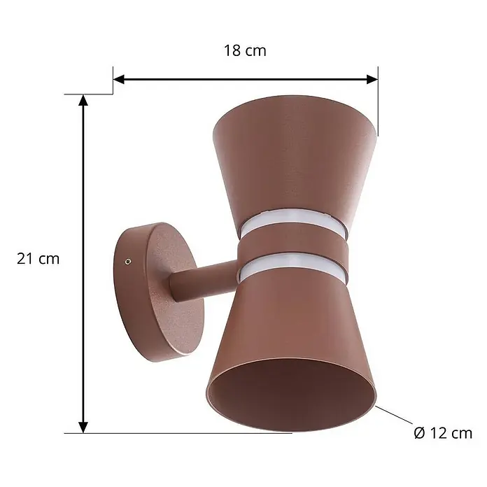Lucande Außenwandleuchte Meravi - braun / rost, braun / rost, IP44 - Braune sanduhrförmige Wandleuchte, 21 cm hoch, 18 cm breit. Schirm Ø 12 cm.