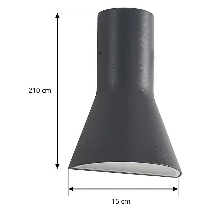 Lucande Außenwandleuchte Zephy - schwarz, schwarz, IP54 - Dunkelgraue konische Lampe, 210 cm hoch, mit 15 cm breitem Fuß. Zylindrisches Oberteil.