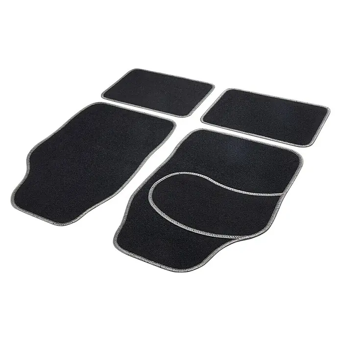 Cartrend Kfz-Fußmattenset Basic - 4 -tlg., Schwarz/Grau - Schwarze Automatten-Set mit silbernen Nähten, ideal zum Schutz des Fahrzeuginnenraums vor Schmutz und Abnutzung.