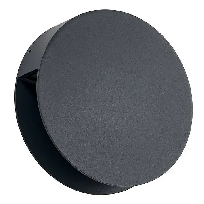 Lucande Außenwandleuchte Advero - 6 x 23 x 23 cm, schwarz, schwarz, IP54 - Dunkelgraue, runde Außenwandleuchte mit mattierter, texturierter Oberfläche und gerichteter Lichtöffnung.