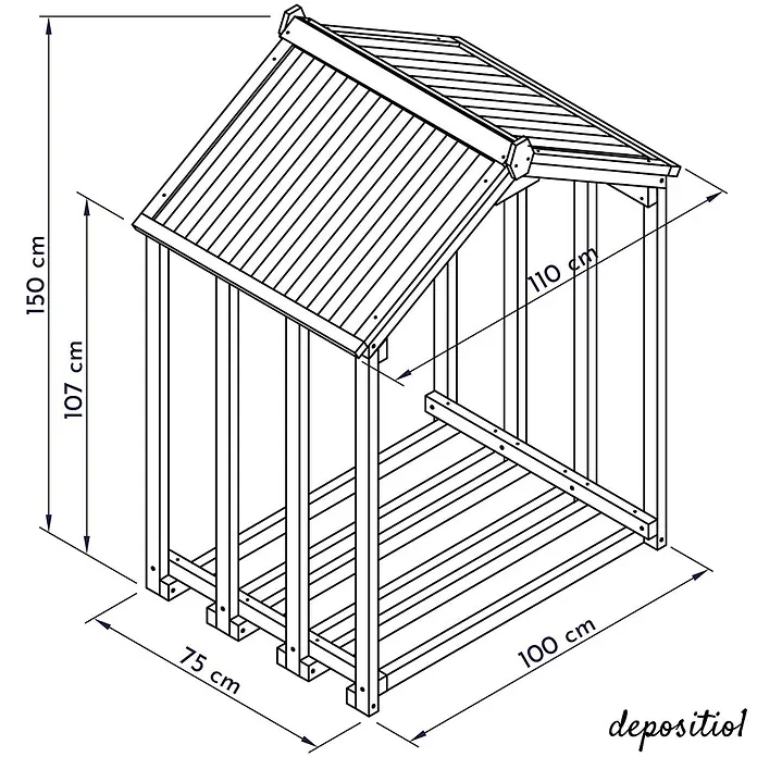WONDERMAKE Kaminholzregal Depositio1 - 75 x 75 x 150 cm, Holz, Weiß|Grau - Hölzernes Kaminholzregal mit schrägem Dach, offenen Seiten und Maßen.