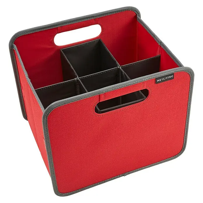 Meyliving Einsatz - Passend für: Meyliving Faltbox S/L & Kühltasche, Grau - Rote Aufbewahrungsbox mit sechs Fächern und grauen Akzenten, ideal für die Organisation im Haus.