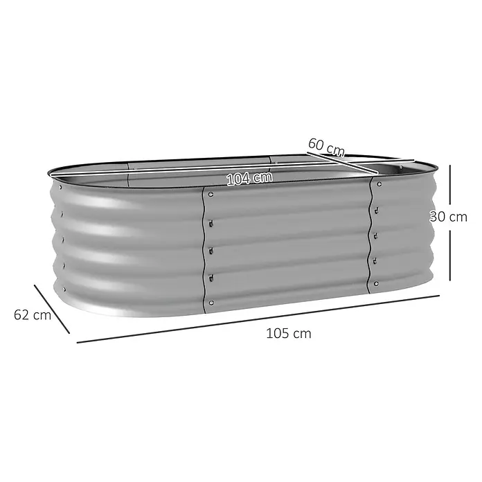 Outsunny Hochbeet - Metall, Silber - Graues Hochbeet aus Wellblech, 104 cm lang, 60 cm breit und 30 cm hoch.