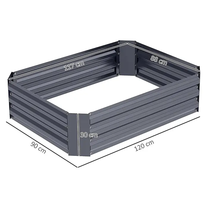 Outsunny Hochbeet Blumenkasten - Stahl, Dunkelgrau - Dunkelgraues Metall-Hochbeet (120x90x30 cm).