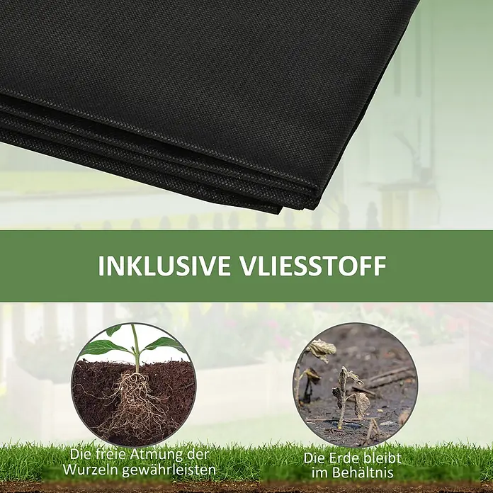 Outsunny Hochbeet - Holz, Naturholz - Gefalteter schwarzer Vliesstoff, ideal für Gartenarbeit zur Wurzelbelüftung und Verhinderung von Erdenverlust.