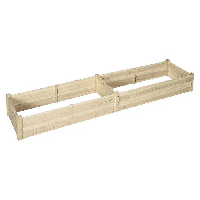 Outsunny Hochbeet - Holz, Naturholz - Hochbeet aus hellem Holz, ein länglicher, rechteckiger Pflanzkasten mit modularen Abschnitten.
