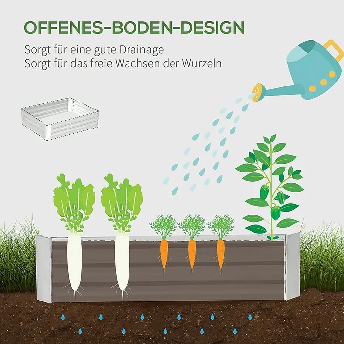 Furnicato Hochbeet verzinkter Stahl - 120 x 90 x 30 cm, Stahl, Silber - Metall-Hochbeet mit offenem Boden für gute Drainage und freies Wurzelwachstum.