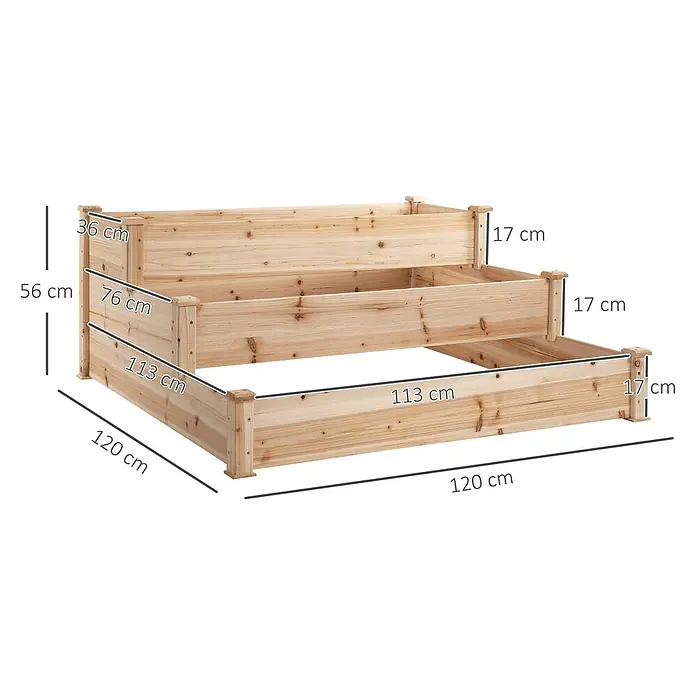 Outsunny Hochbeet - Holz, Naturholz - Gestuftes Hochbeet aus hellem Naturholz, geeignet zum Pflanzen.