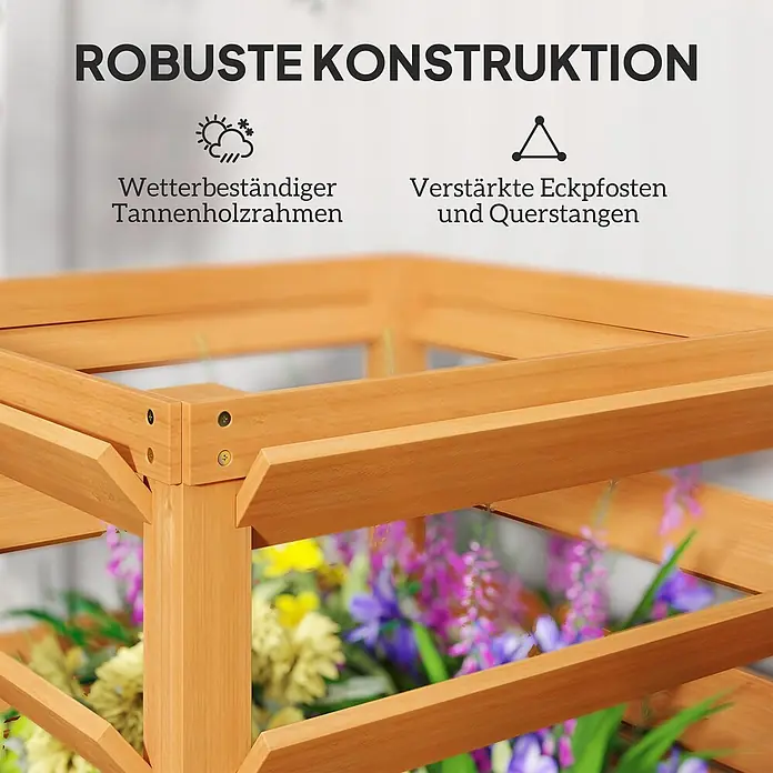 Outsunny Hochbeet - Holz, Karamellbraun - Hellbraunes Pflanzenrankgitter aus Holz mit verstärkten Eckpfosten und Querstreben.