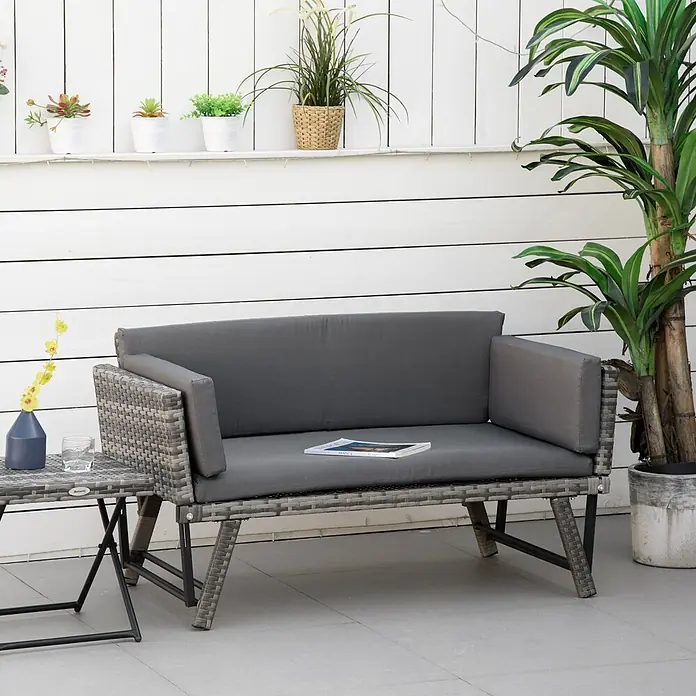 Garten Lounge-Set mit Auflagen Poly Rattan Grau 6 teilig (Gebraucht) in