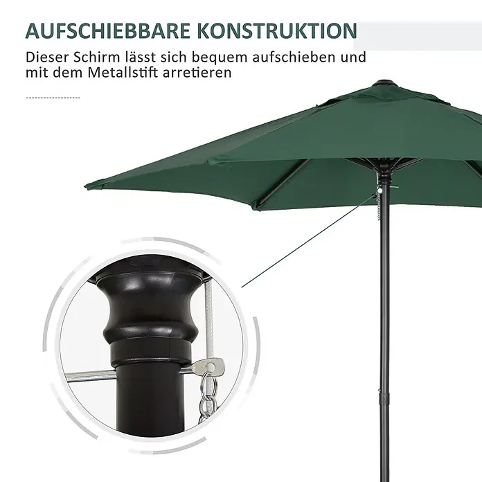 Outsunny Balkonschirm - Grün - Dunkelgrüner Gartenschirm mit Aufschiebemechanismus und Metallstift zur Arretierung.