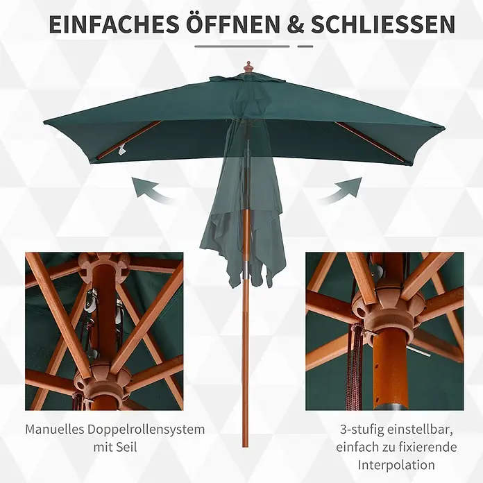 Furnicato Balkonschirm - Grün - Grüner Terrassenschirm mit manuellem Doppelrollensystem und 3-stufiger Höhenverstellung zum einfachen Öffnen und Schließen.