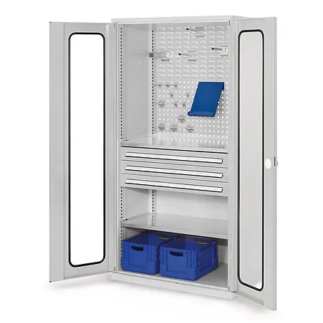 Kappes ®RasterPlan Schubladenschränke 1950x1000x600mm Sichtfenstertüren Modell 33 lichtgrau