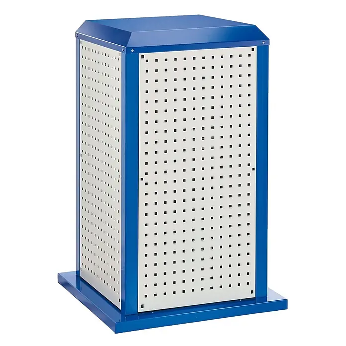 Kappes Metall-Mehrzweckschrank ®RasterPlan ToolTower stationär klein Modell 1 - 70 cm x 700 cm x 1,1 m, Enzianblau - Blau-weißer, rechteckiger Metall-Lochplattenständer mit perforierten Wänden.
