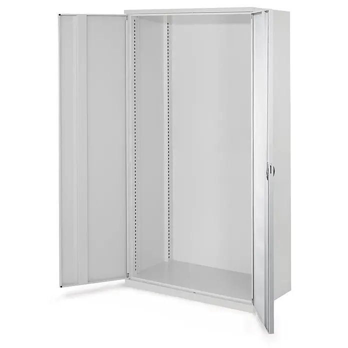 Kappes Metall-Mehrzweckschrank Schwerlastschränke ohne Mitteltrennwand 1950x1000x600mm Modell 40 Vollblec - 60 cm x 1.000 cm x 1,95 m, Lichtgrau - Offener grauer Metallschrank mit verstellbaren Fachbodenhalterungen.