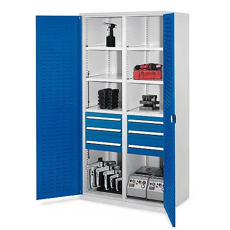 Kappes Schwerlastschränke mit Mitteltrennwand 1950x1000x600mm Schlitzplattentüren Modell 55 enzianblau