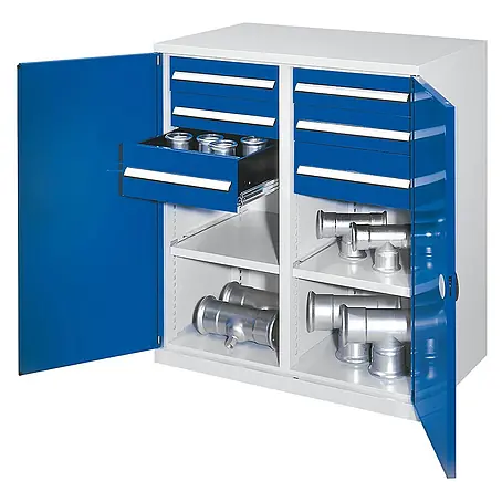 Kappes Schwerlast-Beistellschränke mit Mitteltrennwand 1110x1000x600mm Doppelwandtüren Modell 71 enzianblau