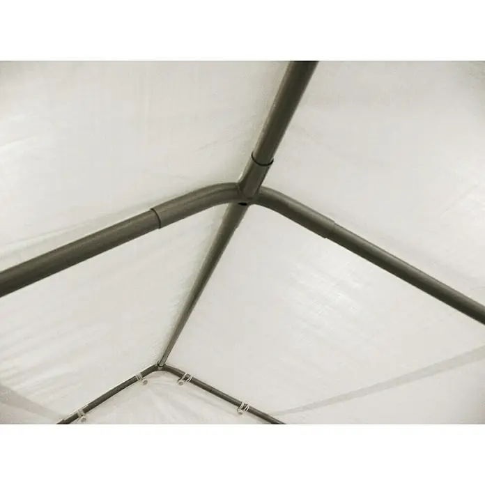 ShelterLogic Folien-Gewächshaus - 240 x 180 x 200 cm, Aluminium - Detailaufnahme vom Inneren eines Carports, das die stabilen Rahmen und die wetterfeste Plane zeigt.