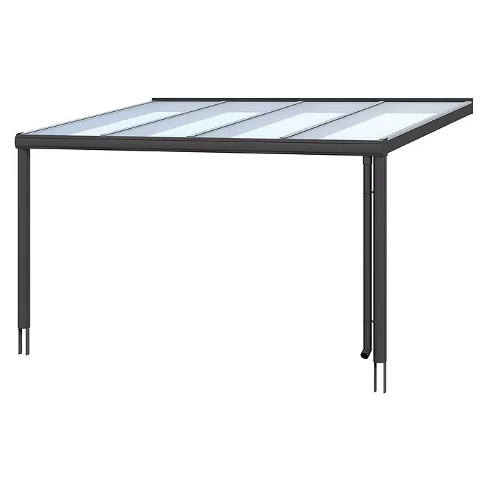 SKAN HOLZ Terrassenüberdachung Genua - B x T: 434 x 357 cm, Anthrazit, Polycarbonat, Transparent - Dunkelgraue Metall-Pergola mit lichtdurchlässigen Dachplatten und integriertem Entwässerungssystem.
