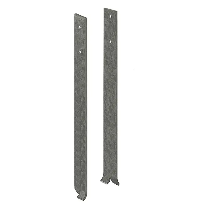 SKAN HOLZ Terrassenüberdachung Garda - B x T: 648 x 307 cm, Weiß, Polycarbonat, Transparent - Zwei dunkelgraue Torbänder aus Metall mit Befestigungslöchern, eines mit gebogenem, das andere mit gegabeltem Ende.